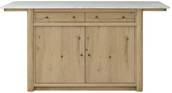 Arlette Coastal Beach White Carrara Marble Brown Oak Kitchen Island - 72"