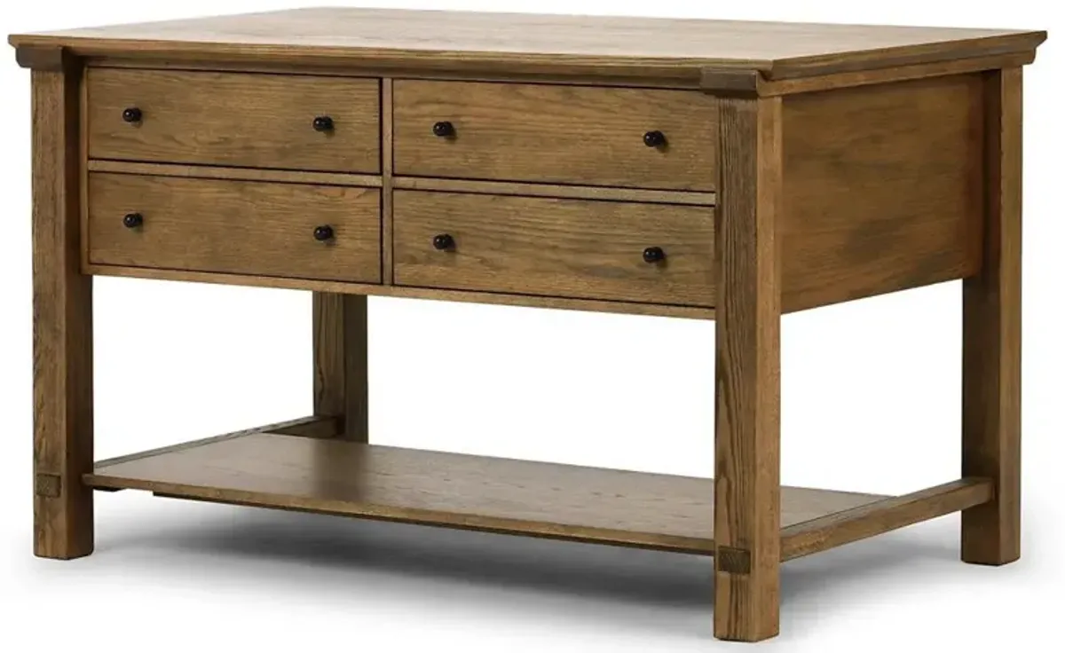 Gavin Rustic Brown Oak Rectangular Kitchen Island - 60"