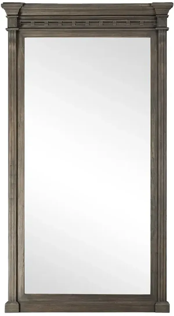 Hyram French Country Weathered Dark Brown Solid Elm Wood Floor Mirror
