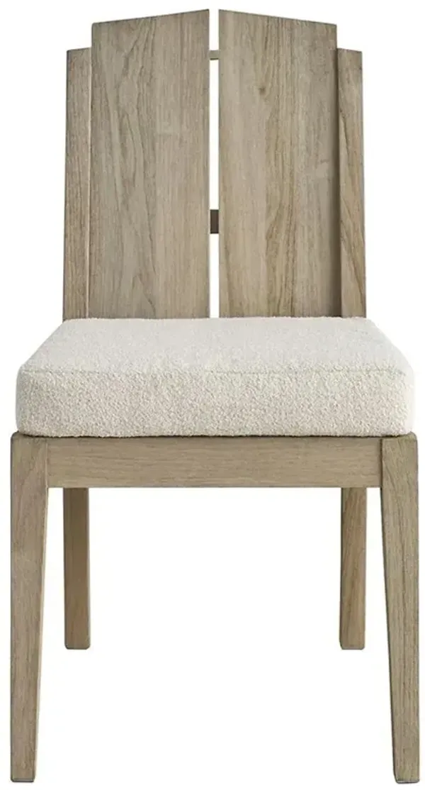 Sophia Coastal Beach Off White Boucle Brown Teak Wood Outdoor Dining Chair