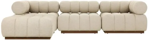 Rhey Mid Century Modern Cream 3 Piece Outdoor Sectional with Ottoman - 110"