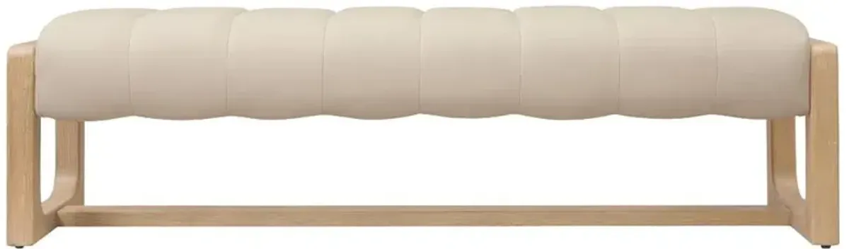 Xavier Modern Classic Cream Leather Brown Oak Bedroom Bench