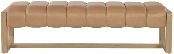 Xavier Modern Classic Toast Leather Light Oak Bedroom Bench