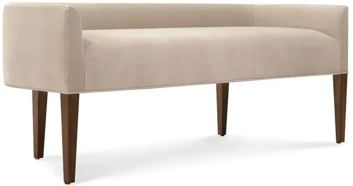 Alaine Modern Classic Beige Velvet Performance Brown Walnut Bedroom Bench