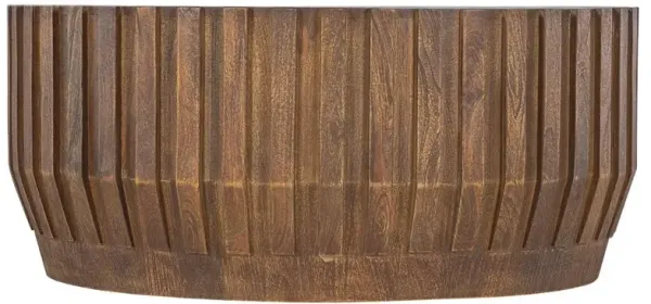 Lillian Modern Classic Brown Mango Wood Ribbed Round Coffee Table
