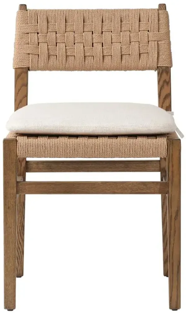 Henry Coastal Cream Performance Natural Woven Cord Oak Wood Dining Chair