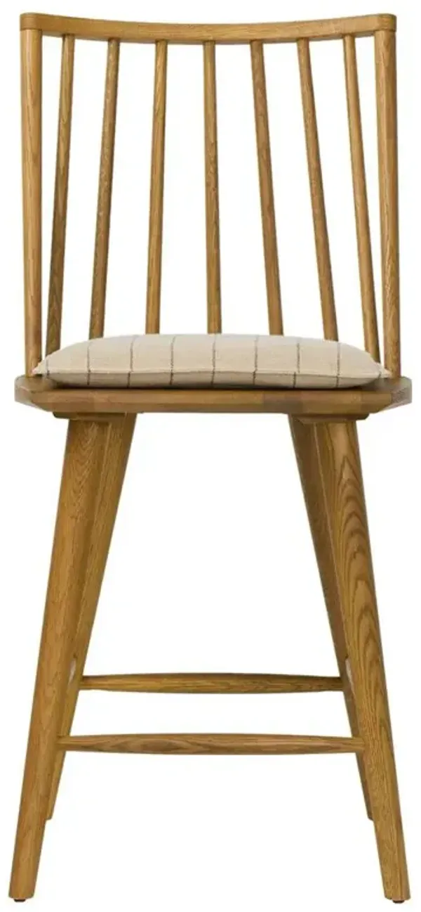 Lara Rustic Lodge Beige Striped Brown Oak Windsor Counter Stool