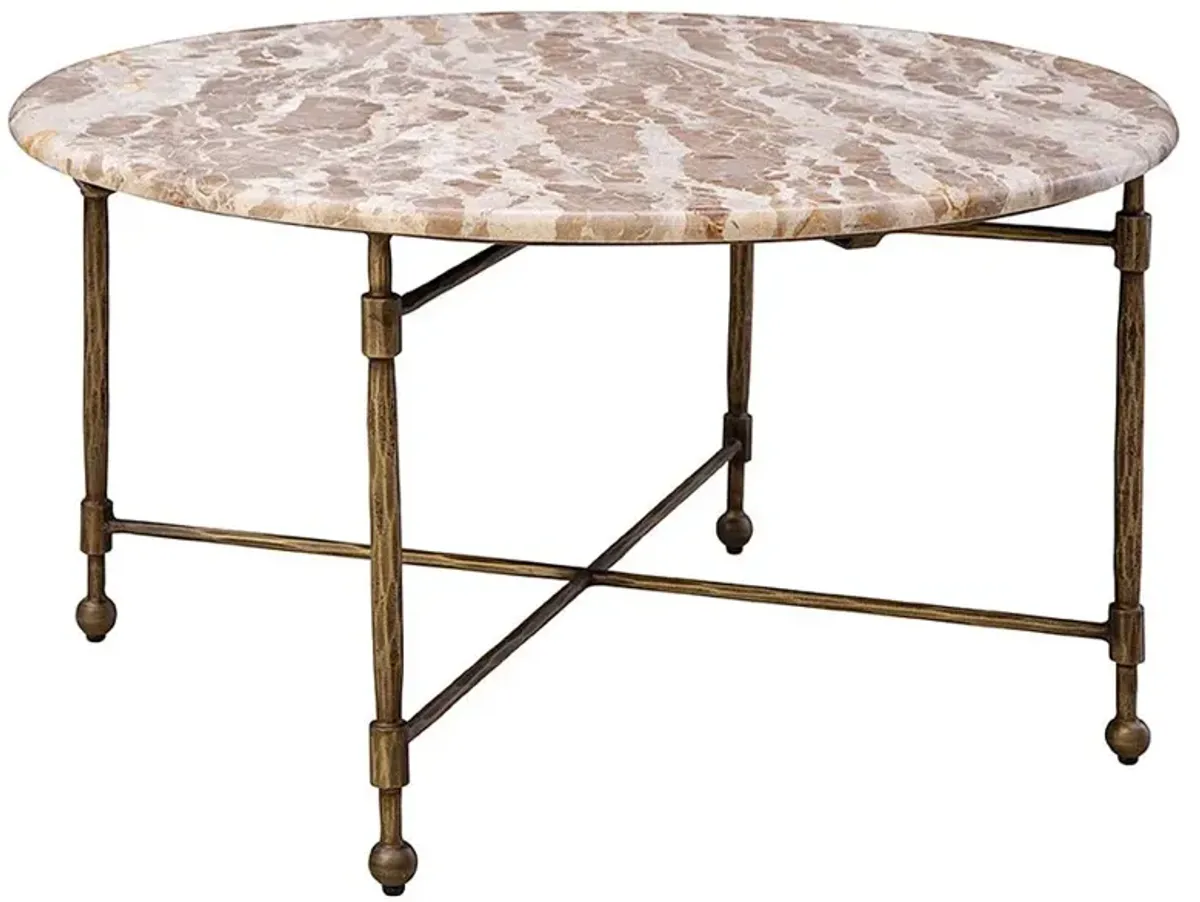 Carson French Country Marble Antique Brass Coffee Table