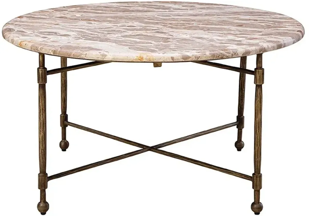 Carson French Country Marble Antique Brass Coffee Table