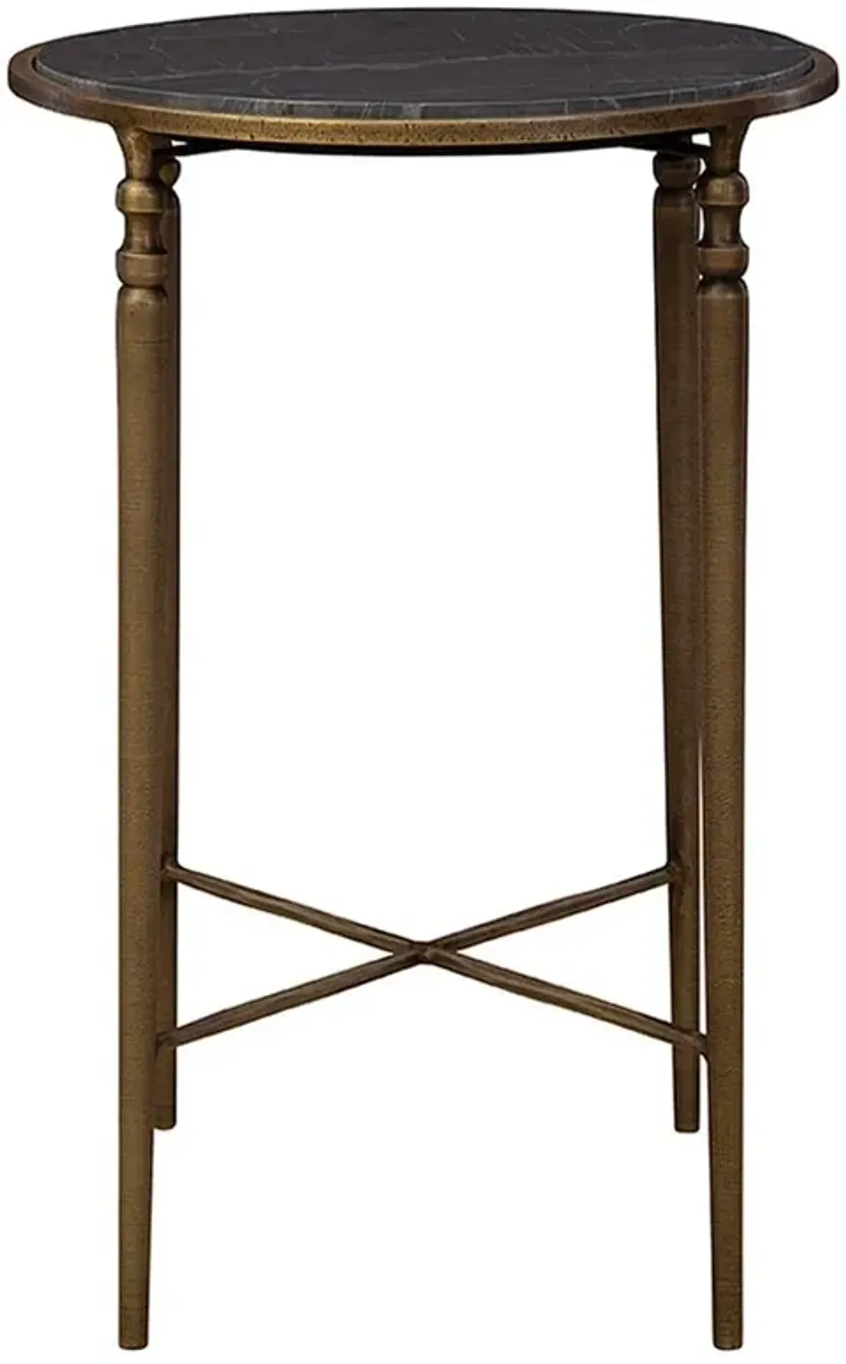 Emari French Country Grey Marble Antique Brass Side Table