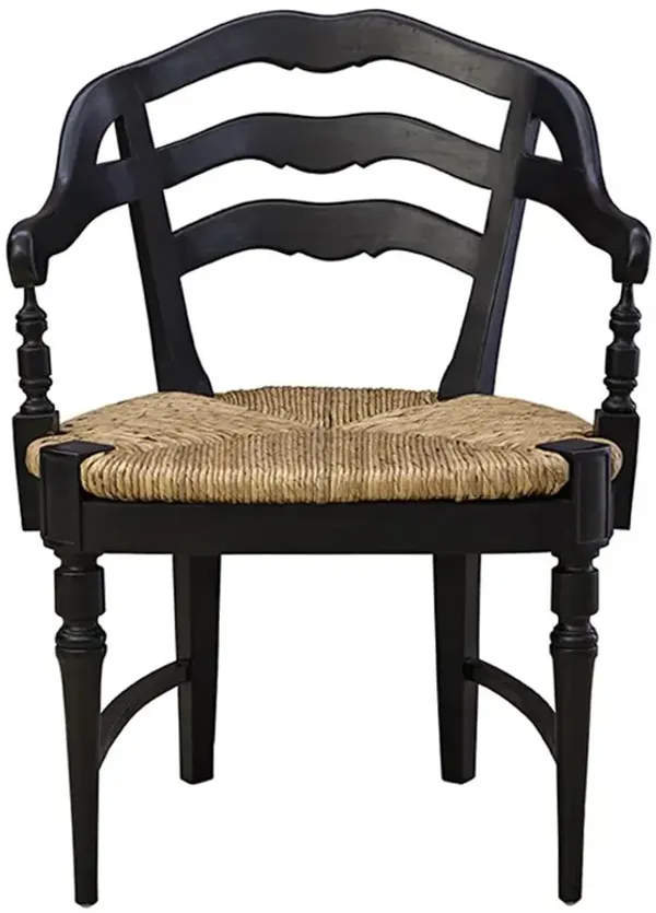 Amalie Updated Traditional Natural Rush Black Mahogany Dining Arm Chair
