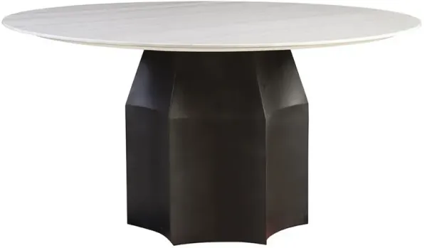 Yuno Modern Classic White Marble Black Iron Round Dining Table - 60"
