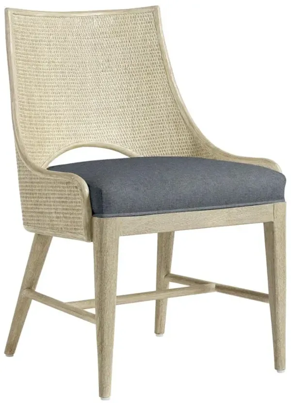 Palecek Avalon Coastal Blue Performance Cerused White Woven Cane Dining Chair