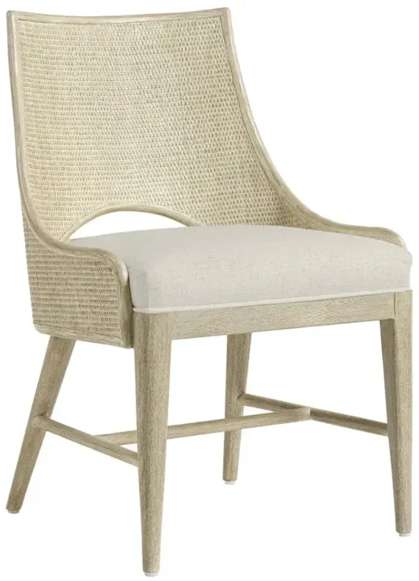 Palecek Avalon Coastal Beige Performance Cerused White Woven Cane Dining Chair