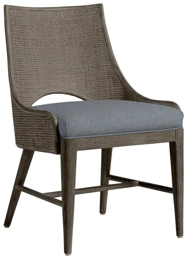 Palecek Avalon Coastal Blue Performance Grey Wood Woven Cane Dining Chair