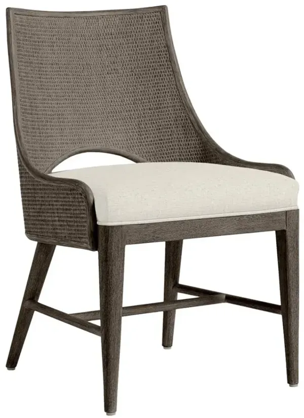 Palecek Avalon Coastal Beige Performance Grey Wood Woven Cane Dining Chair