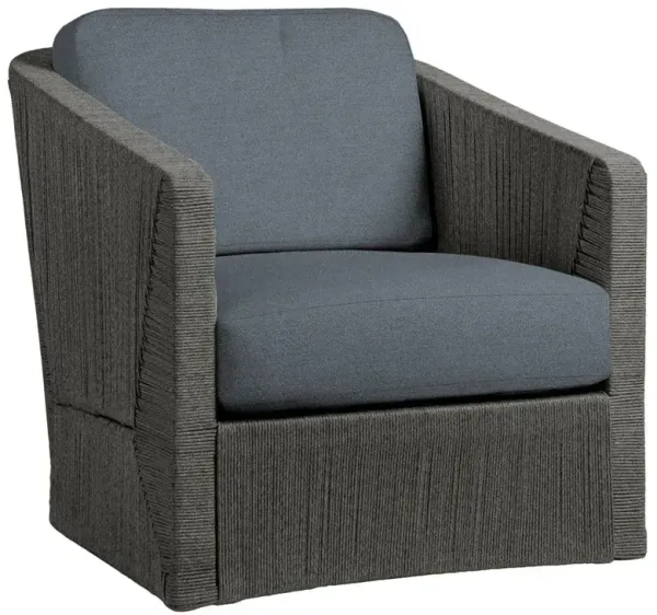 Palecek Carmine Coastal Blue Upholstered Coal Rope Outdoor Swivel Lounge Chair