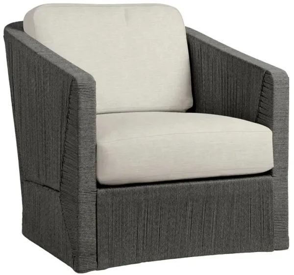 Palecek Carmine Coastal Beige Upholstered Coal Rope Outdoor Swivel Lounge Chair