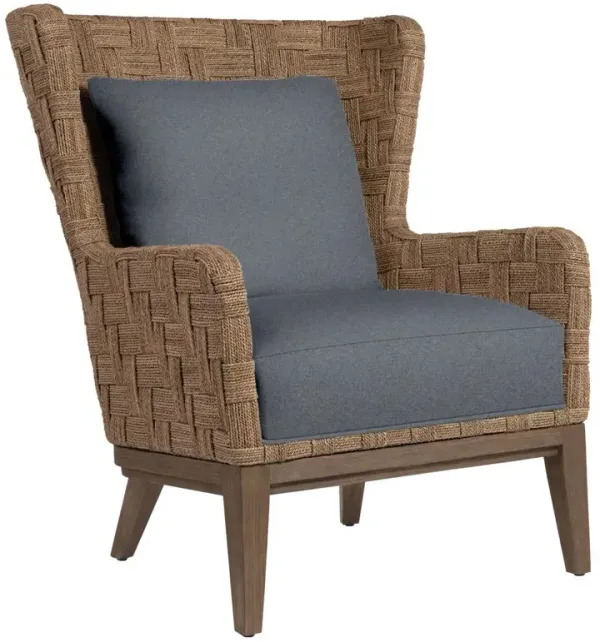 Palecek Dillon Coastal Blue Performance Natural Wood Woven Abaca Rope Wing Chair