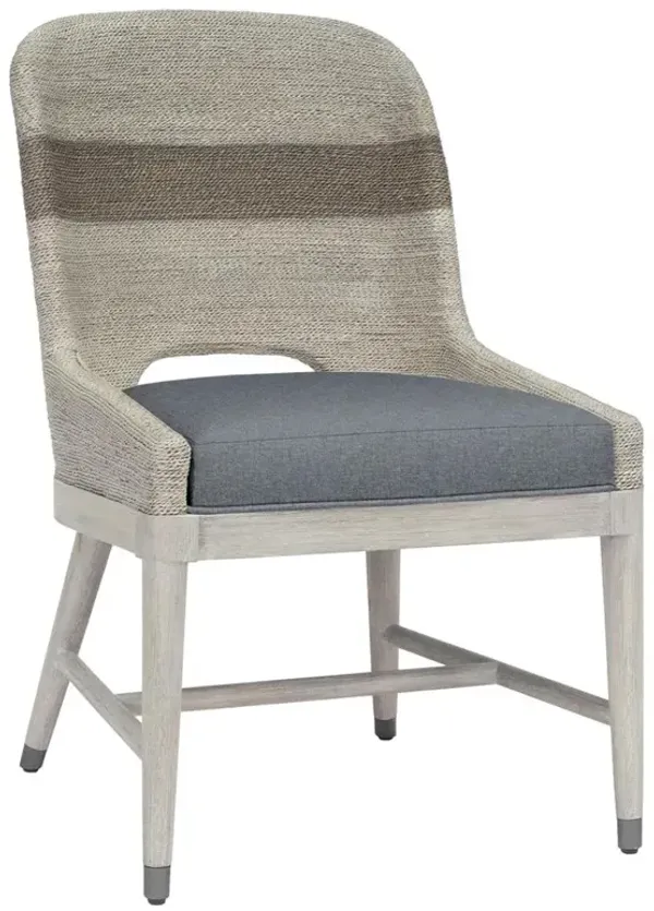 Palecek Fritz Coastal Blue Performance Fog White Lampakanai Rope Dining Chair