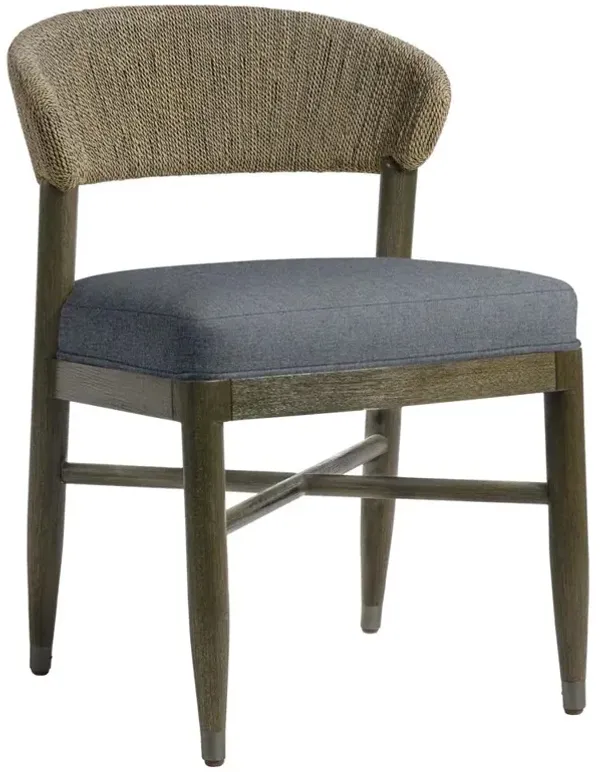 Palecek Gordon Coastal Beach Blue Performance Ash Grey Rope Dining Chair