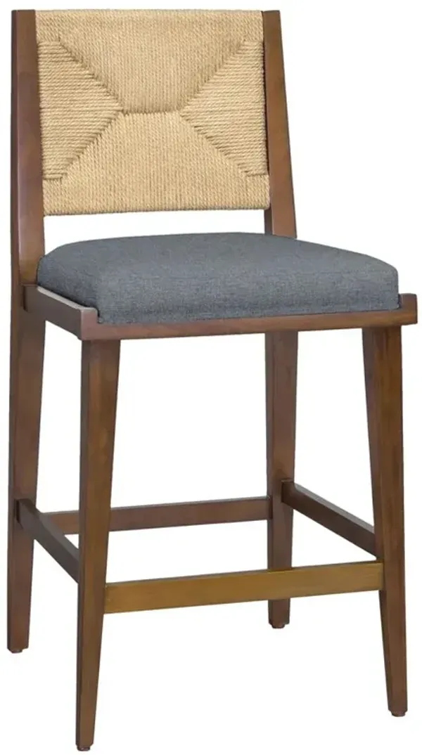 Palecek Grant Coastal Blue Upholstered Walnut Wood Outdoor Counter Stool