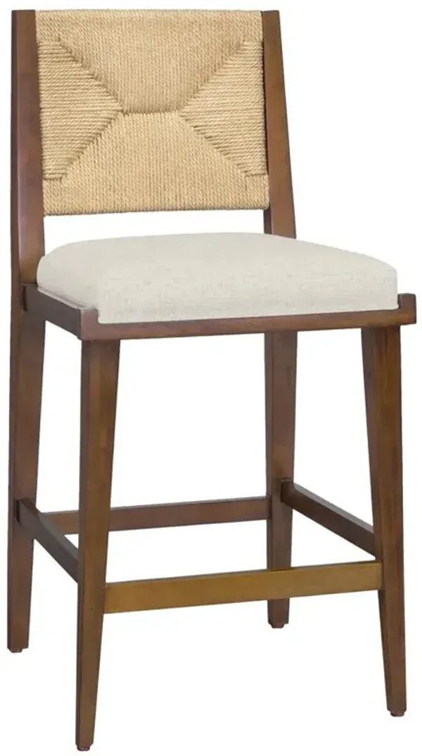 Palecek Grant Coastal Beige Upholstered Walnut Wood Outdoor Counter Stool