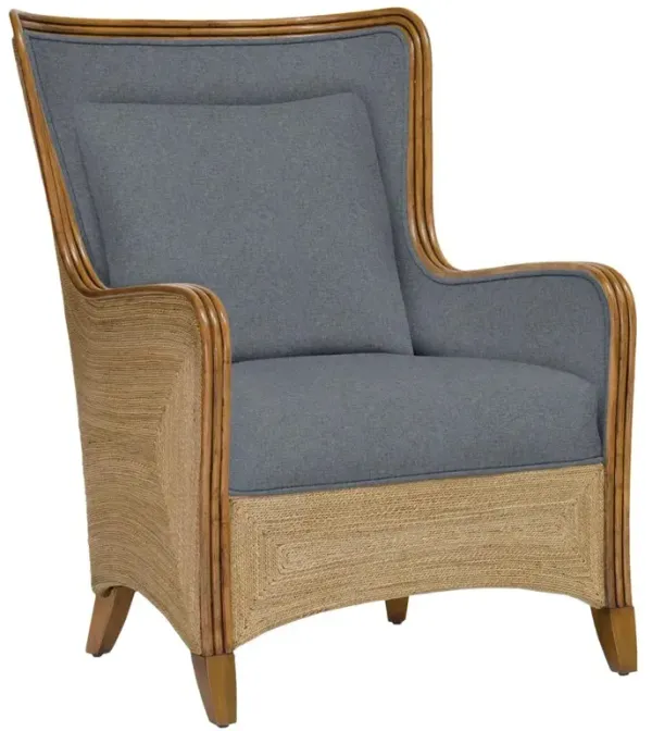 Palecek Kingston Coastal Blue Performance Natural Wood Seagrass Rope Wing Chair