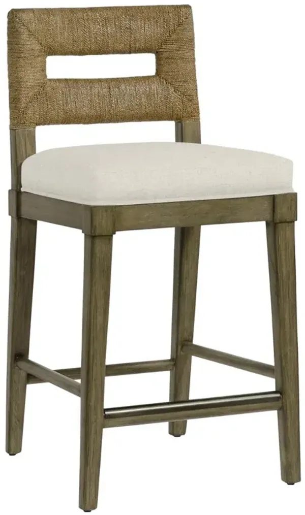 Palecek Logan Coastal Beige Upholstered Brown Wood Woven Jute Counter Stool