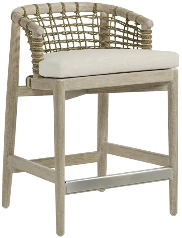 Palecek Melrose Coastal Beige Performance Off White Wood Barrel Counter Stool