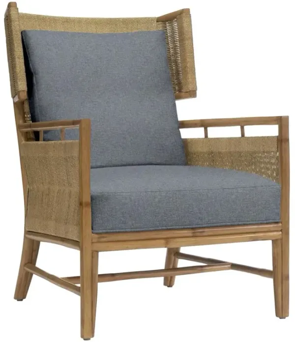 Palecek Owen Coastal Blue Performance Natural Rattan Woven Abaca Wing Chair