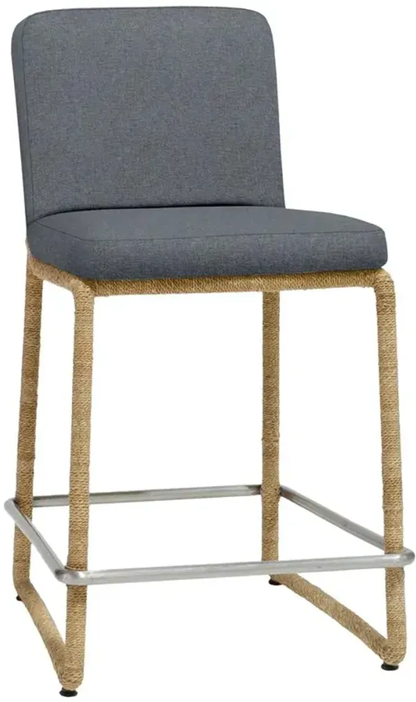 Palecek Stillwater Coastal Beach Blue Performance Natural Rope Counter Stool