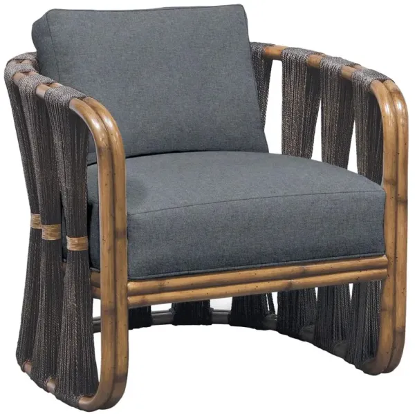 Palecek Strings Attached Blue Performance Natural Rattan Lounge Chair