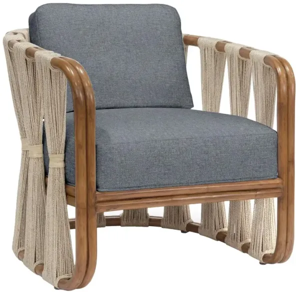 Palecek Strings Attached Blue Performance Rattan Natural Abaca Rope Lounge Chair