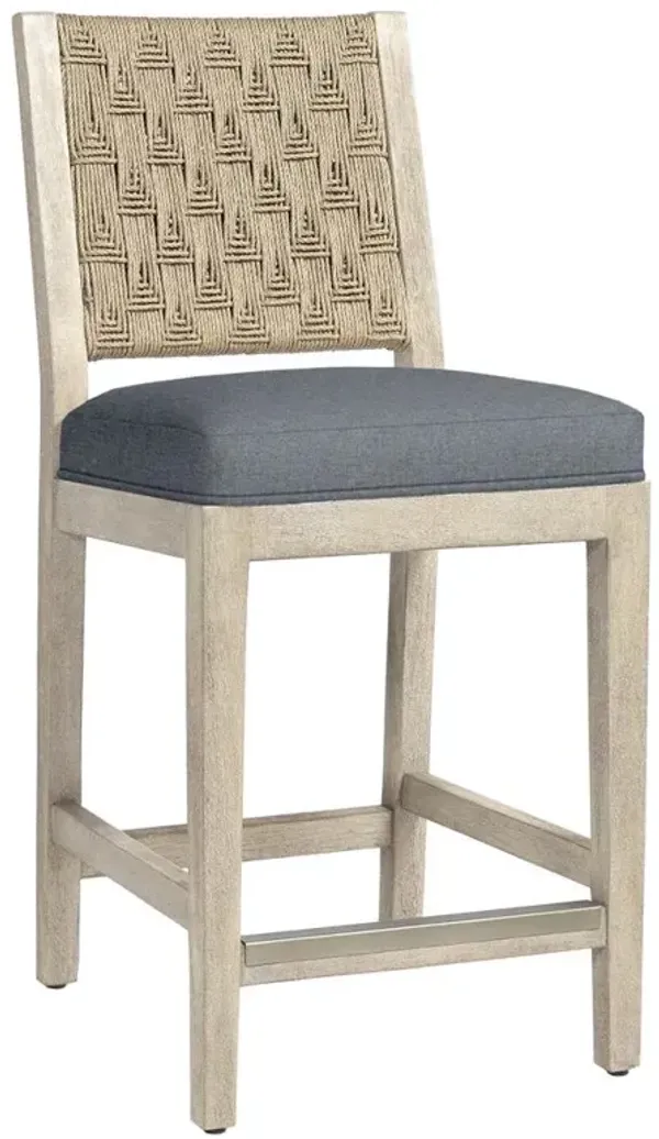 Palecek Waterbury Coastal Beach Blue Performance Natural Wood Counter Stool