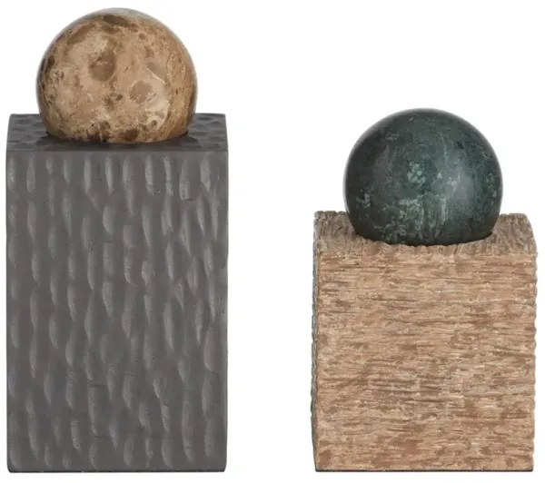 Greenville Coastal Multi Colored Marble Sculpture - Set of 2
