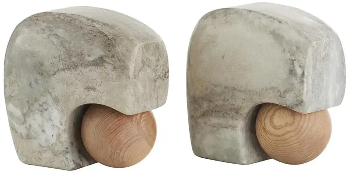 Melt Coastal Grey Marble Wood Bookends