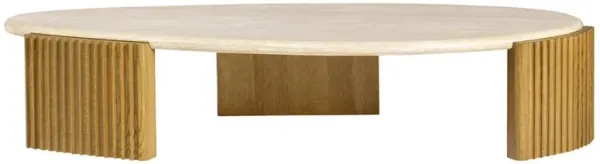 Casey Coastal Beach Travertine Oak Wood Coffee Table