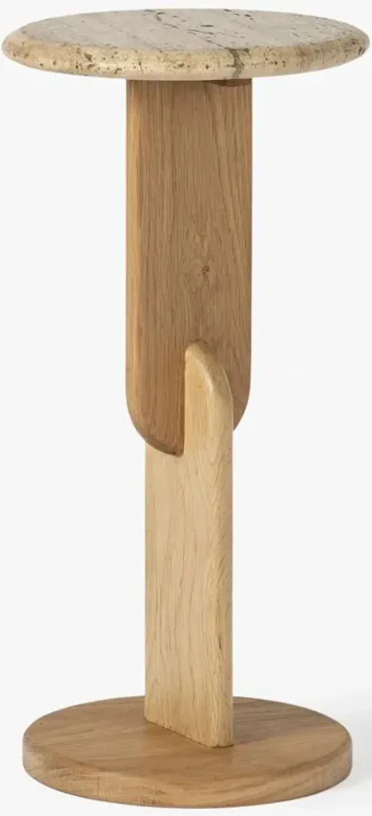 Harley Modern Classic Beige Travertine Oak Wood Drink Table