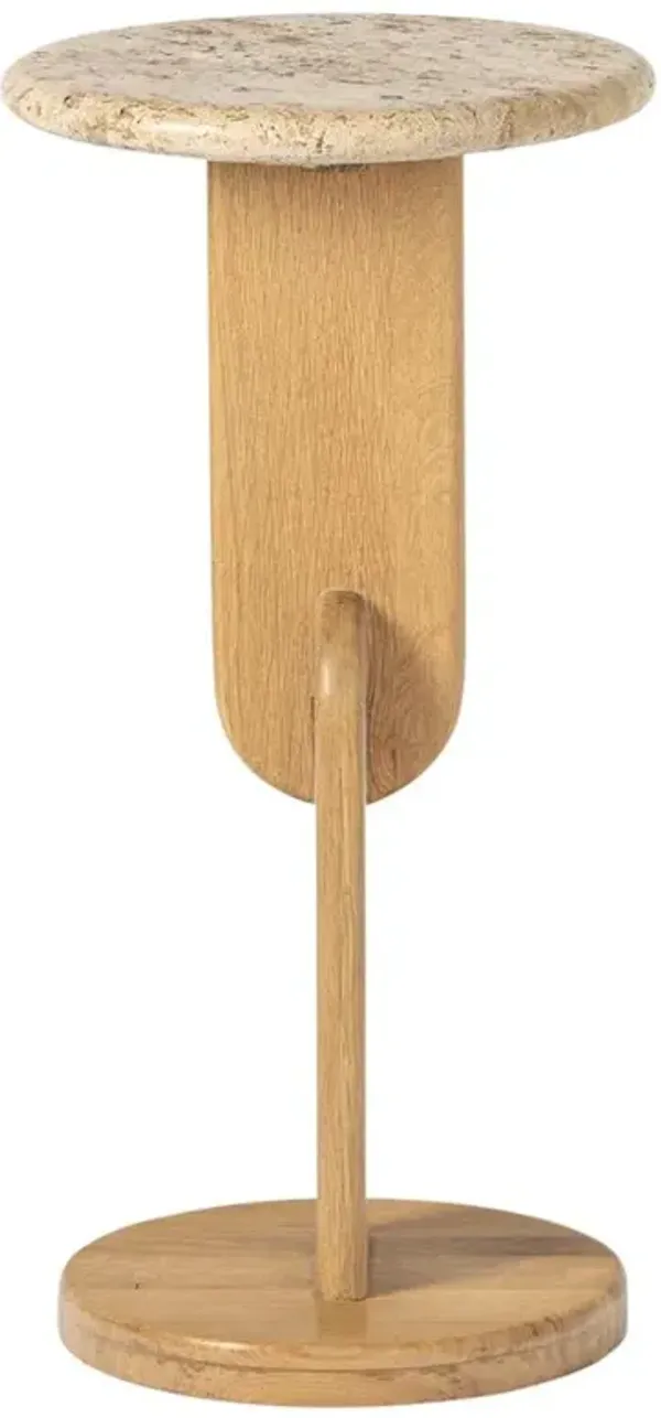 Harley Modern Classic Beige Travertine Oak Wood Drink Table