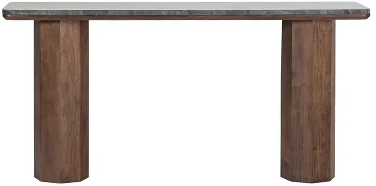 Nyra Rustic Lodge Black Marble Brown Wood Console Table