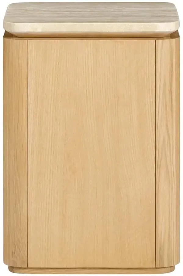 Darwin Modern Classic Travertine Light Brown Oak Wood Side Table