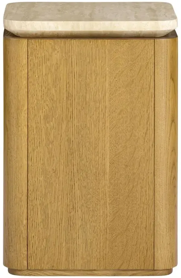 Darwin Modern Classic Cream Travertine Brown Oak Wood Side Table