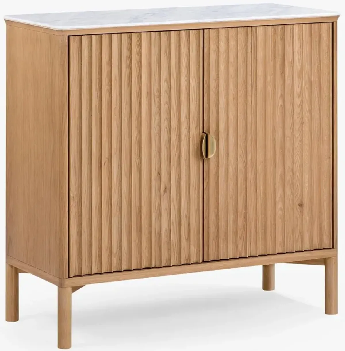 Cadence Modern Classic Marble Reeded Oak Wood Media Cabinet - 38"