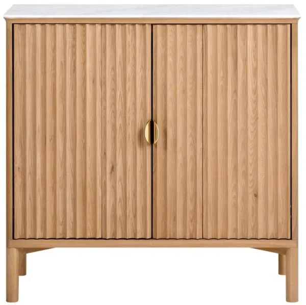 Cadence Modern Classic Marble Reeded Oak Wood Media Cabinet - 38"