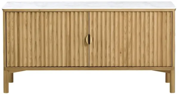 Cadence Modern Classic Marble Reeded Oak Wood Media Cabinet - 52"
