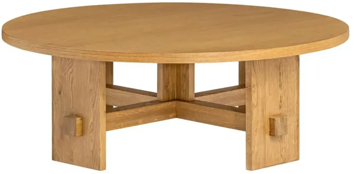 Tanner Coastal Beach Oak Wood Round Coffee Table - 46"