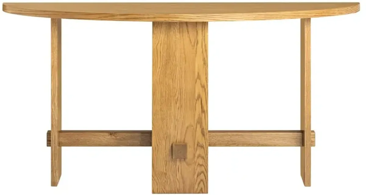 Tanner Coastal Beach Oak Wood Demilune Console Table