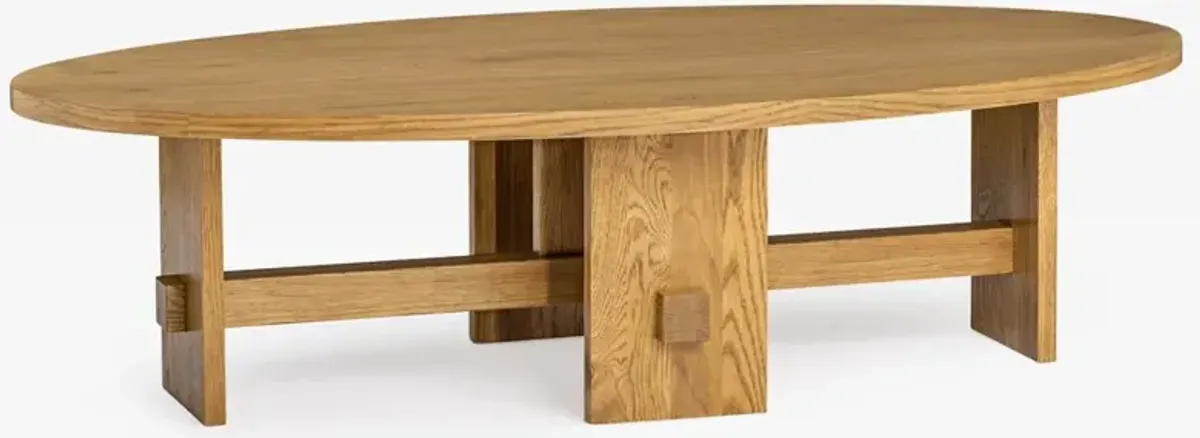 Tanner Coastal Beach Oak Wood Oval Coffee Table