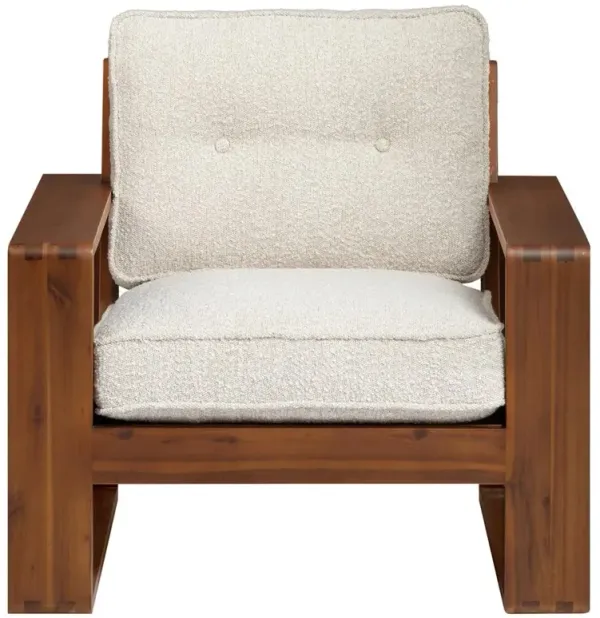 Tanner Modern Classic White Performance Boucle Brown Wood Arm Chair